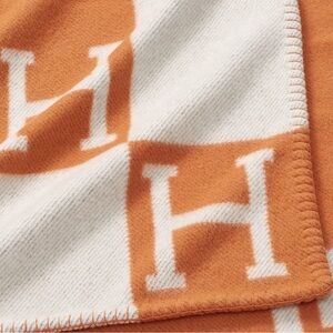 Luxe Inspired Elegant Orange and White Wool blend Throw Blanket